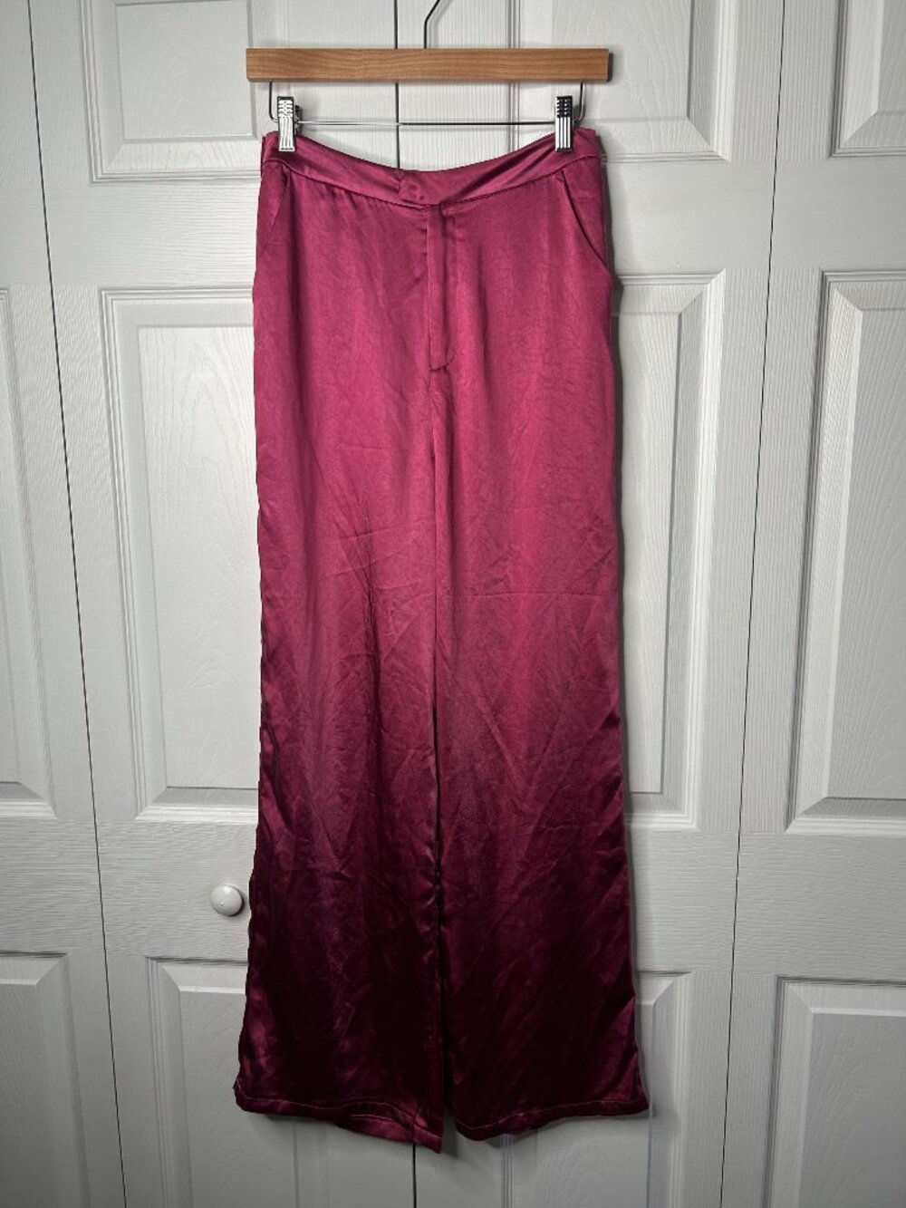 SLA The Label Olivia Hot Pink Satin Wide Leg Trousers Pants Women's Size Small S